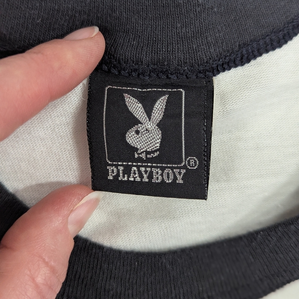 Vintage Playboy Baseball Ringer Tee Raglan Cut Single Stitch Tag size Large - Picture 4 of 7